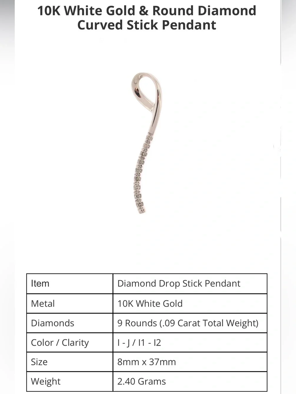10k White Gold Journey Diamond Pendant